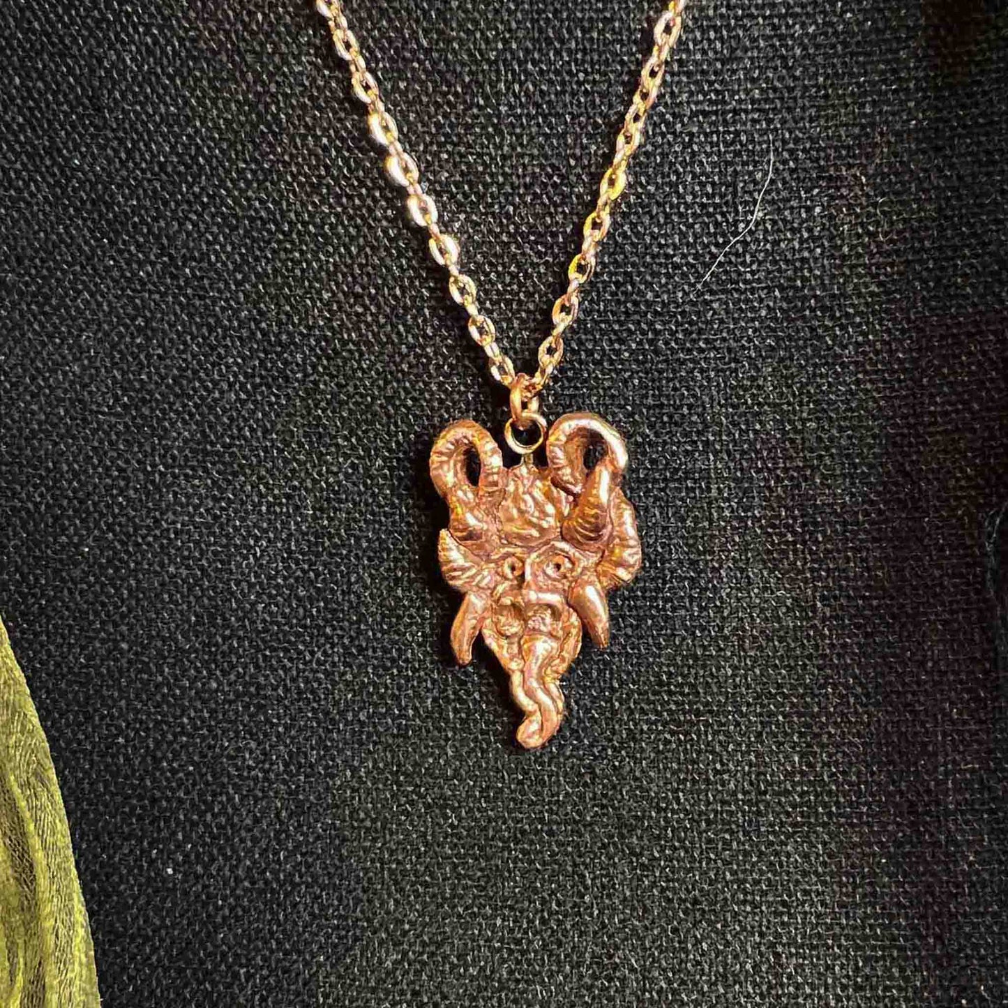 Krampus Pendant Handmade Sculpted Copper v2; Krampus; jewelry; pendant; copper; Melasdesign Handmade; one of a kind; alternative Christmas; Krampusnacht; cryptid; cryptid colleciton