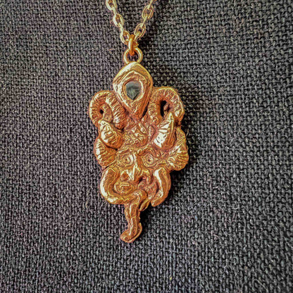 Krampus pendant; trillion olivine; copper; handmade; one of a kind; Melasdesign Handmade