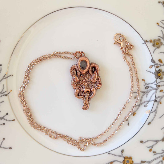 Krampus Pendant Handmade Sculpted Copper Oval Carbon Nano Gem; Krampus jewelry; one of a kind; Christmas; alternative; Melasdesign Handmade Shop; necklace; Thomas WV