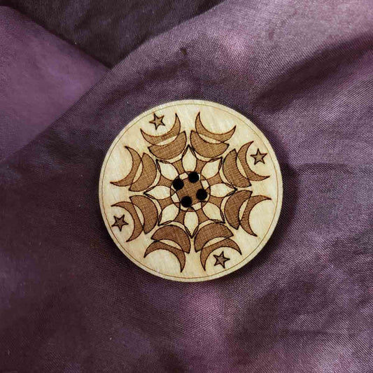 moon and stars; moon phase pattern; button; buttons; wood; birch; made in usa; Melasdesign