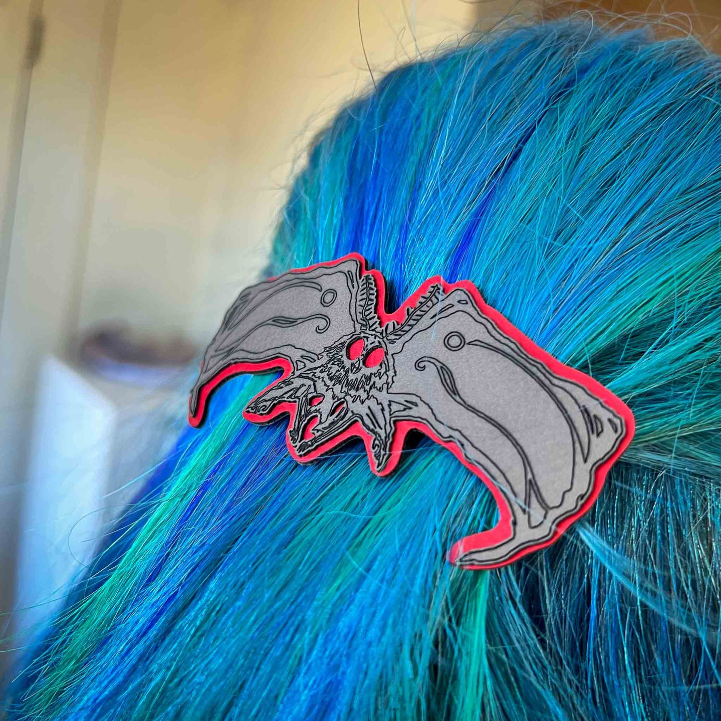 Melasdesign; large Mothman barrette; gift idea; cryptid core