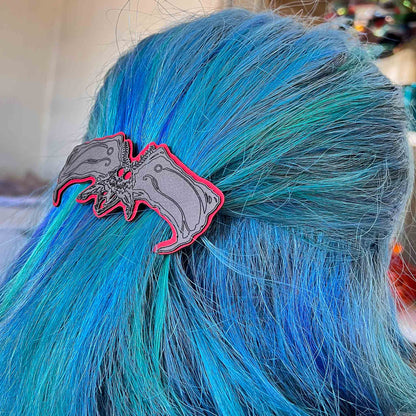 Flying Mothman Barrettes Gray Red Black French Style