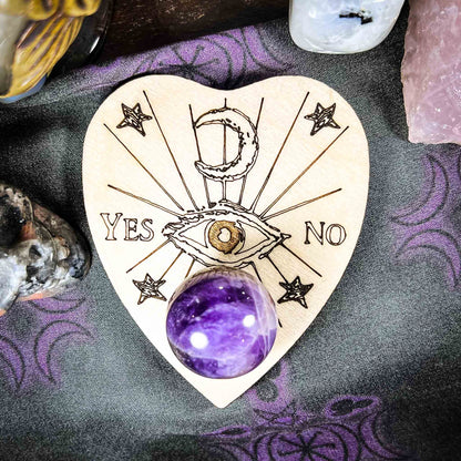 Ouija Planchette; Crystal Ball Stand; spirit board planchette; gothic; occult; witch aesthetic; Melasdesign Handmade; home decor accent; Mela's Eye Collection; alternative; gift idea