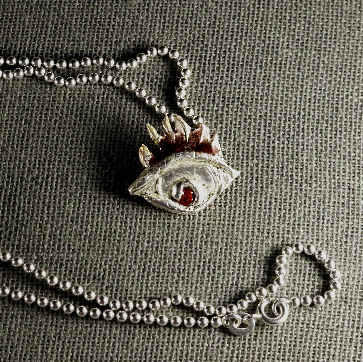 red eye pendant; eye jewelry; red; eye necklace; enamel; silver