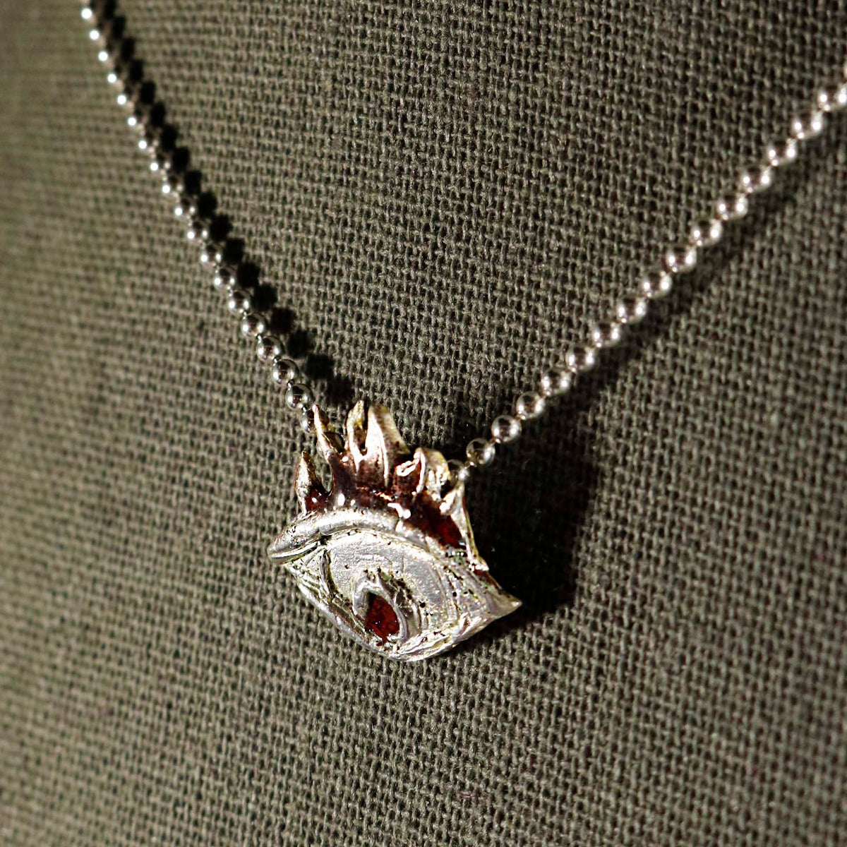 silver eye pendant; red pupil; handmade silver enamel jewelry; Melasdesign Handmade Darkness