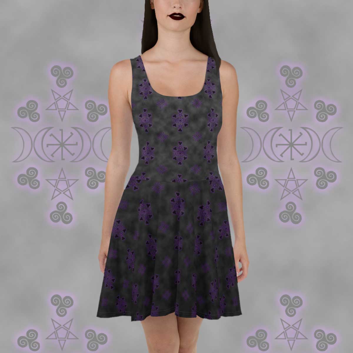 Witchy Ombre Cloudy Skater Dress; gothic; alternative; witchy; pagan; fashion; dress; Melasdesign; Summer; short; skater