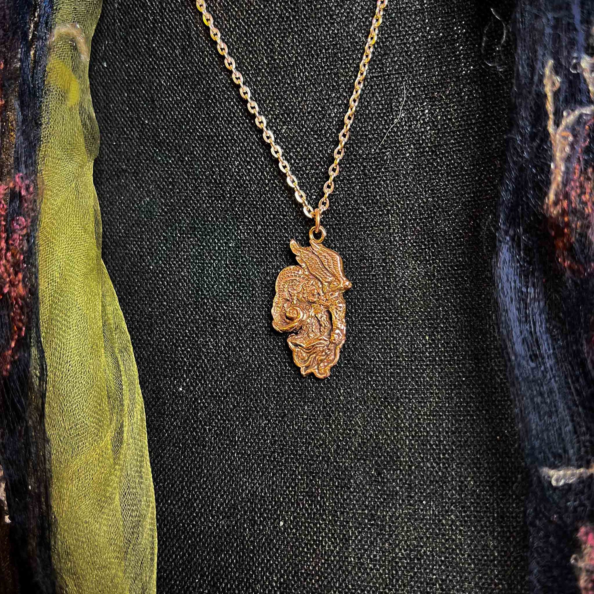 Snallygaster Pendant Sculpted Copper Cryptid; Cryptid Collection; West Virginia; cryptid jewelry; handmade; one of a kind; Melasdesign Handmade; West Virginia; Maryland; cryptids; gifts; copper; pendant; necklace