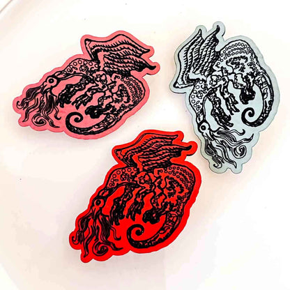snallygaster pin; pinback button; Melasdesign Handmade Darkness; cryptid collection; West Virginia Cryptid; Maryland Cryptid;  monster; monsters; sci-fi; fashion accessories; affordable gift