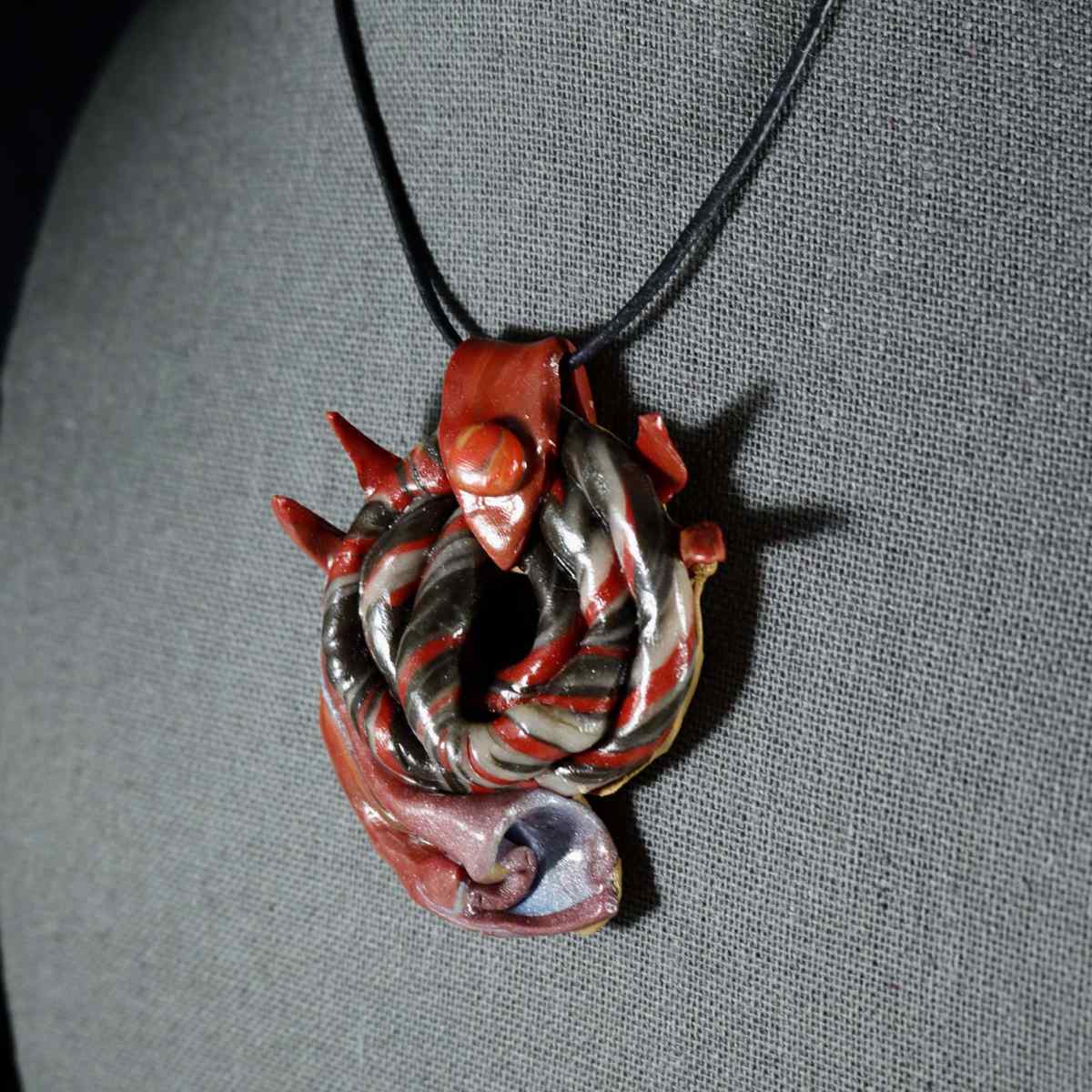 A Tad Bizarre Twisted Spiked Monster Pendant; polymer clay jewelry; handmade; sci-fi necklace; dark jewelry