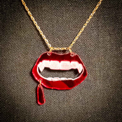Vampire Mouth Necklace Dripping Red