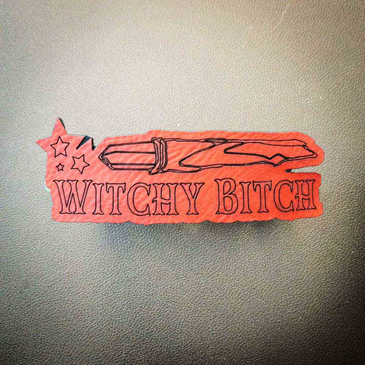 witchy bitch barrette; large; Melasdesign; red black; text; hair accessories; thick hair; goth; gothic; pagan