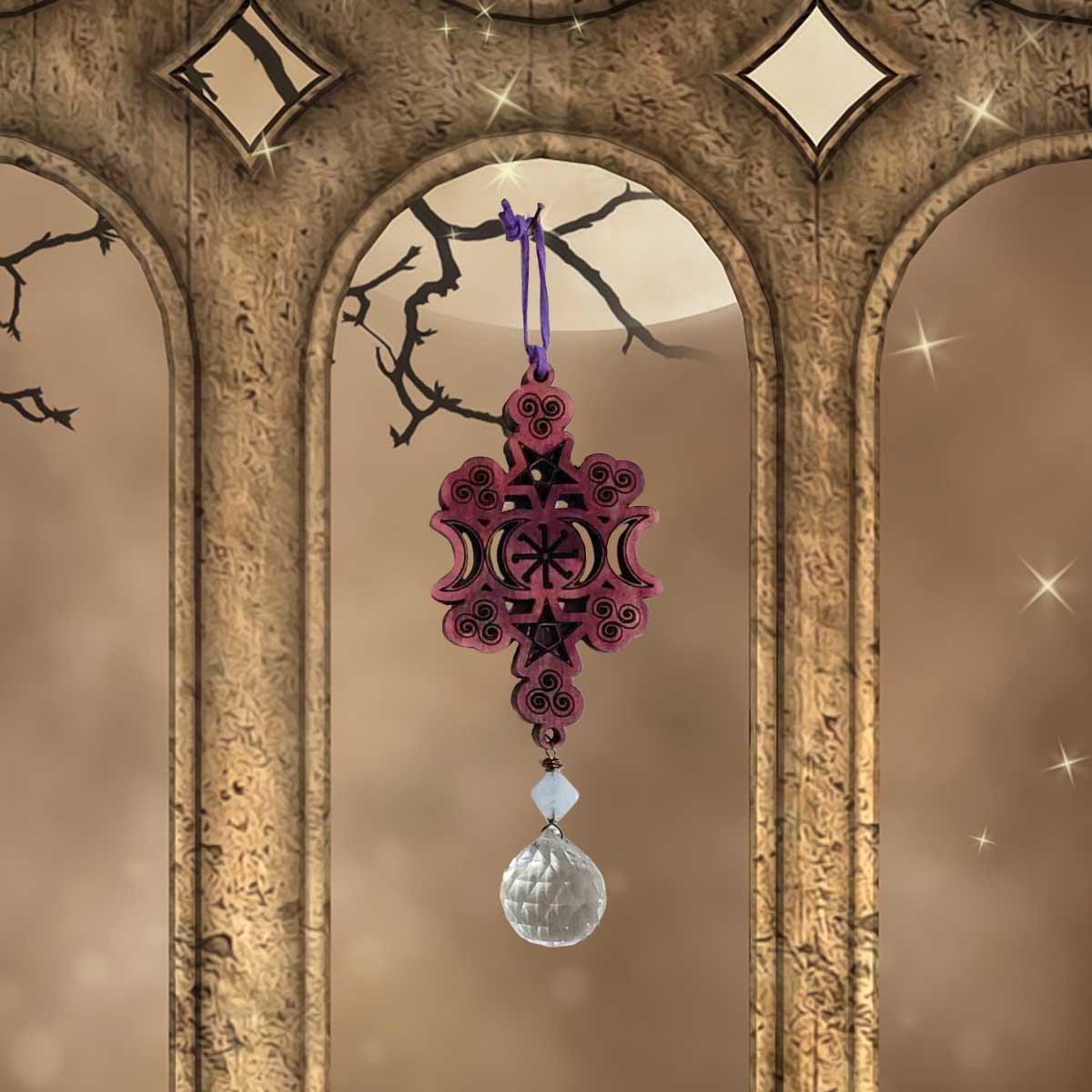 Witchy Symbols Suncatcher; hanging decor; Intuitive Witch; Melasdesign Handmade Darkness; hanging home decor; suncatcher; witchy gift; gift for witches; purple